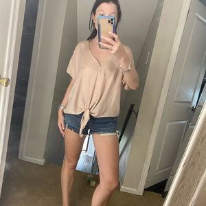 Lucky Brand Pink V Neck Tie Front Blouse